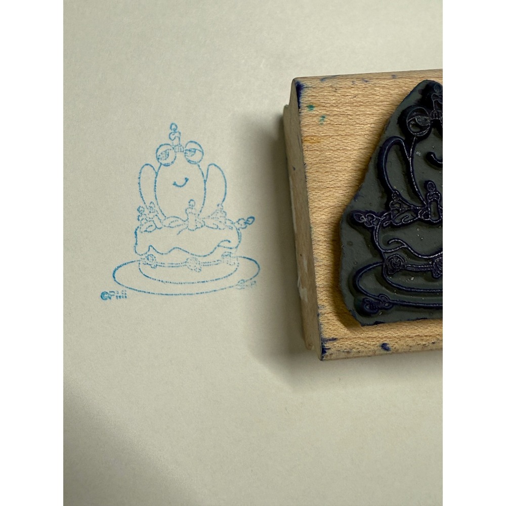 Vintage 1996 Stampendous Precious Moments Frog Birthday Cake Rubber Stamp Sam B